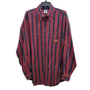 Faconnable Men's‎ Red Navy Stripe Embroidered Crest Button Up Academia Size XL